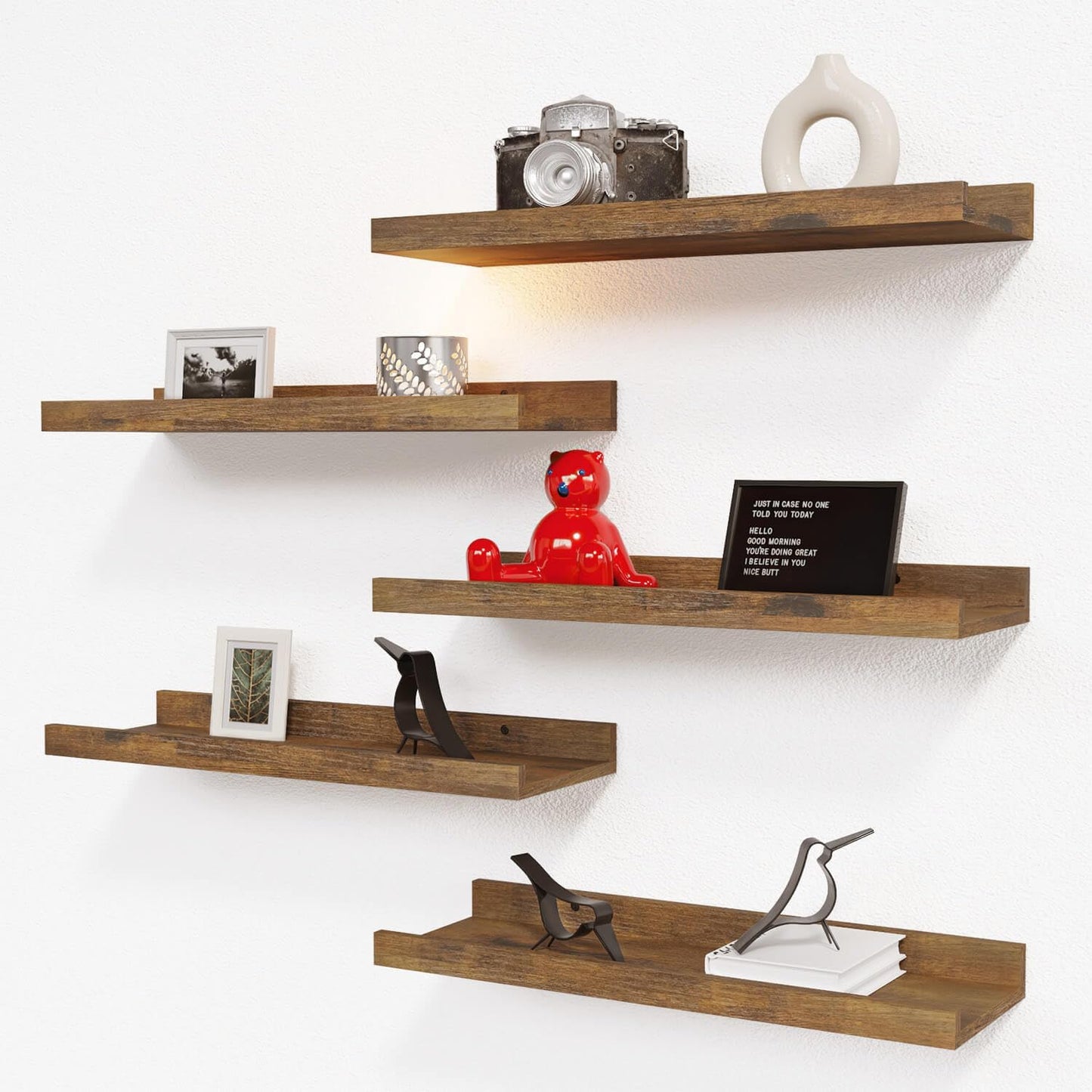 RICHER HOUSE 5 Set Floating Shelves for Wall Decor, Wall Mounted Book Shelf, Nursery Shelves
