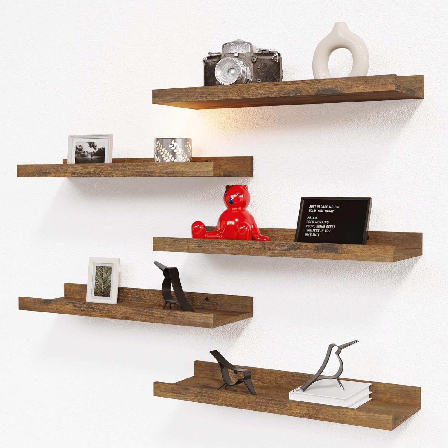 RICHER HOUSE 5 Set Floating Shelves for Wall Decor, Wall Mounted Book Shelf, Nursery Shelves