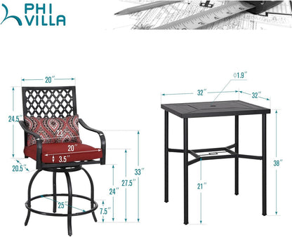 PHI VILLA 5 Piece Patio Bar Hight Dining Set for 4, Outdoor Bar Set with 4 Swivel Cushioned Bar