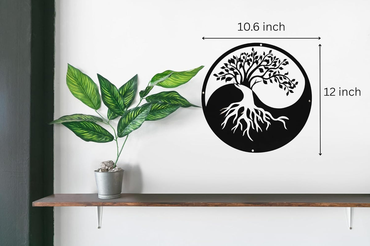SHIMANY Black Metal Wall Art - Yin&Yang Tree Of Life Hanging Wall Sculpture for Living Room