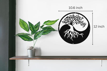 SHIMANY Black Metal Wall Art - Yin&Yang Tree Of Life Hanging Wall Sculpture for Living Room
