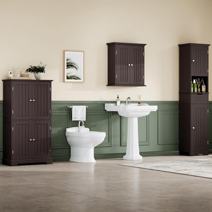 ChooChoo Bathroom Floor Cabinet, Modern Bathroom Storage Cabinet with 4 Doors and Adjustable