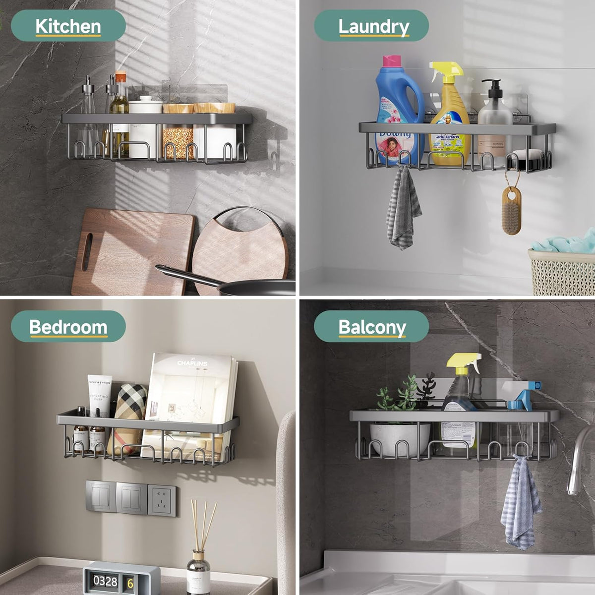 Veken 6-Pack Rustproof & Waterproof Shower Caddy, Adhesive Shelves Rack, Large Capacity Bathroom