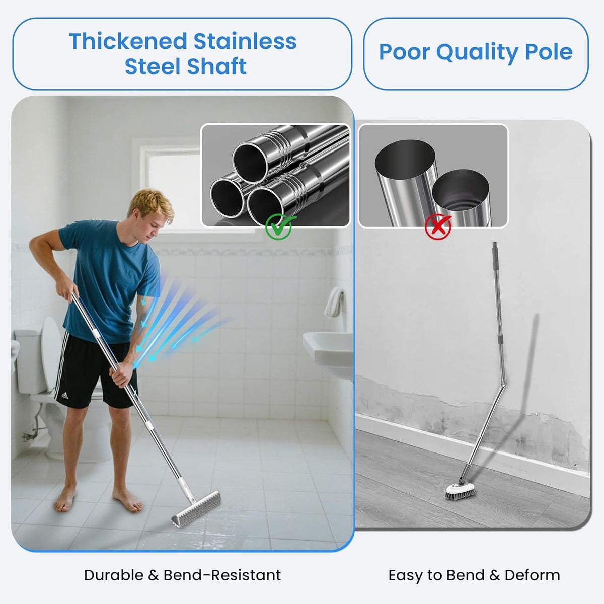 Floor Scrub Brush and Grout Brush with Long Handle–Deck Brushes for Scrubbing Heavy Duty, Stiff
