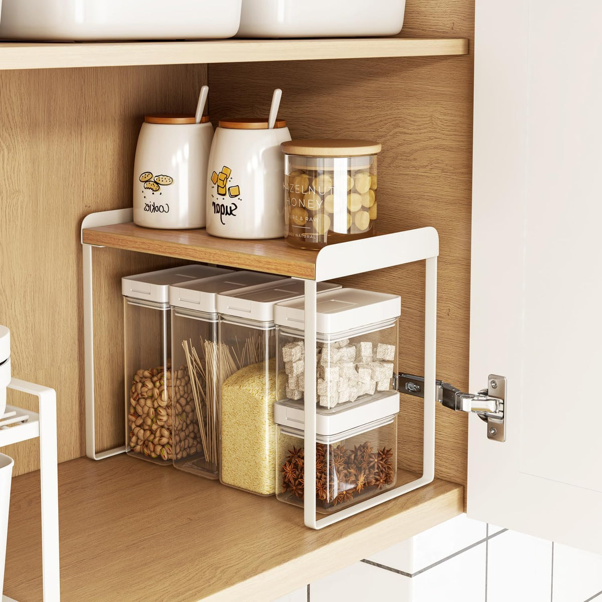 Mitus Shelf Organizer and Storage, Tiered Wood Cabinet Rack for The Kitchen Counter, Bathroom