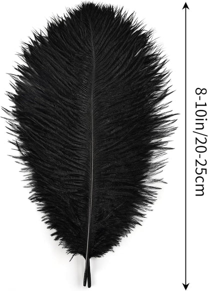 THARAHT Black Ostrich Feathers 12pcs Natural Bulk 8-10Inch 20cm-25cm for Crafts Wedding Party