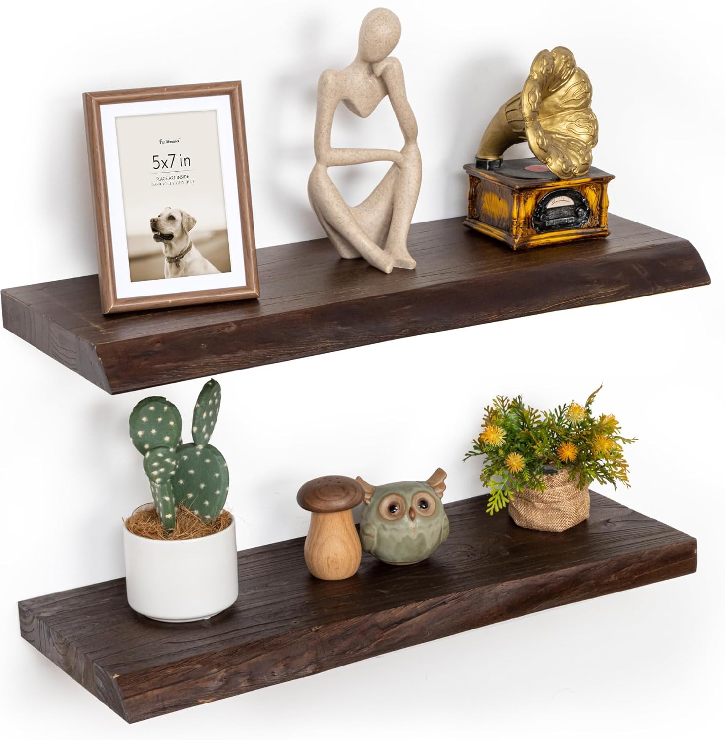 Floating Shelves for Wall, 24"x9.3" Rustic Solid Live-Edge Elm Wood Wall Shelves, Heavy-Duty