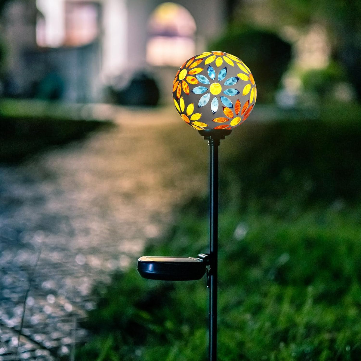 Afirst Solar Lights Outdoor Decorative - Solar Gazing Ball Mosaic Garden Stakes Flower Decorative