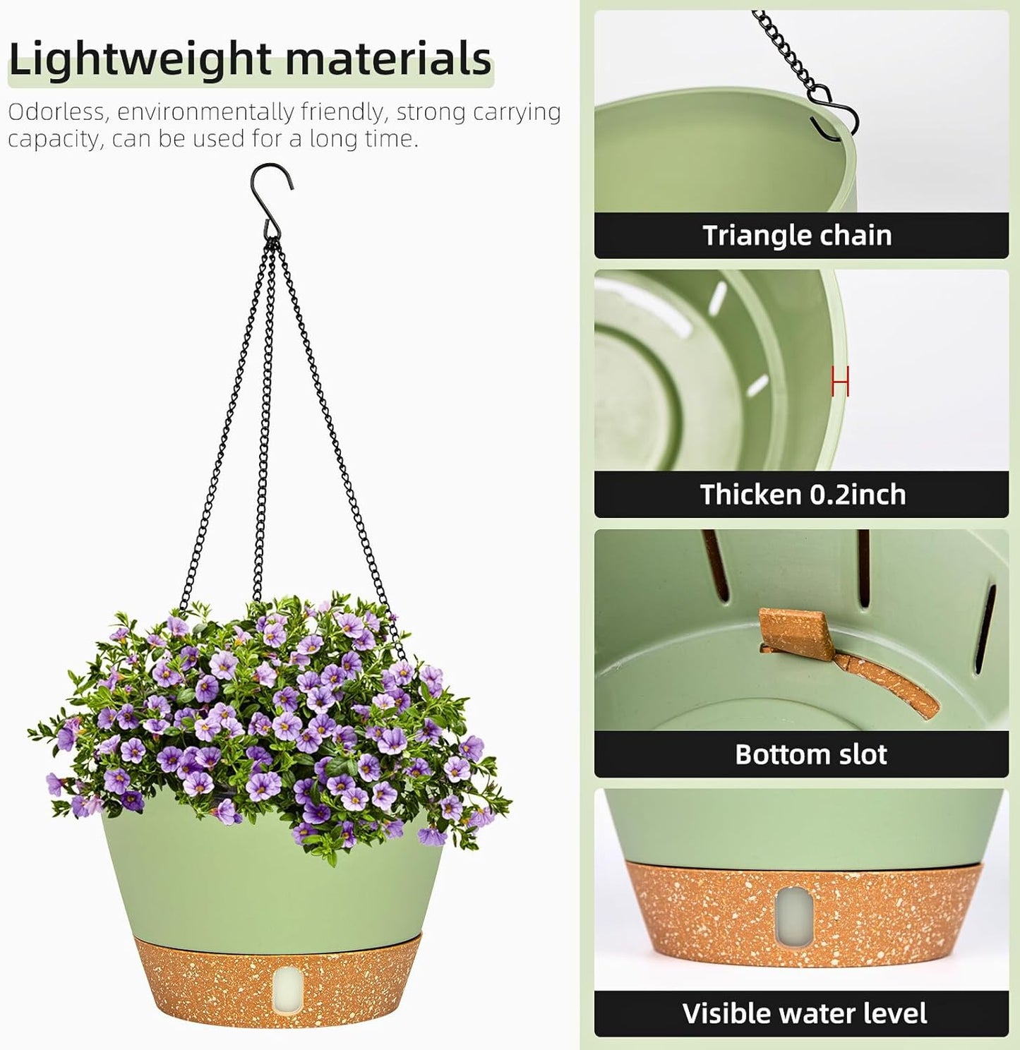 QCQHDU 2 Pack Hanging Planters for Indoor Outdoor Plants, 10 Inch Hanging Baskets Flower Pots with