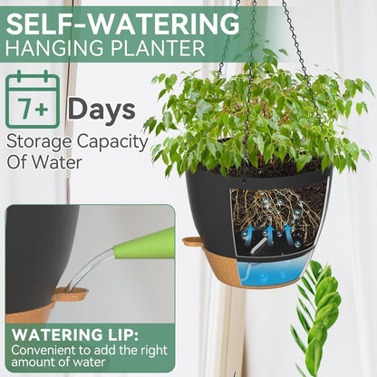 ZMTECH 12 Inch Hanging Planters for Indoor Outdoor Plants, 1 Pack Self Watering Hanging Plant Pots
