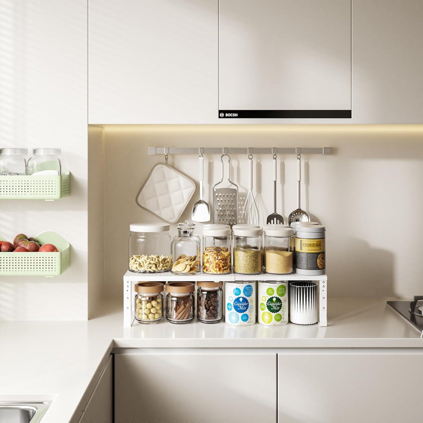 Expandable,Adjustable & Stackable Spice Rack, Cabinet Kitchen Countertop Shelf Organizer,Metal