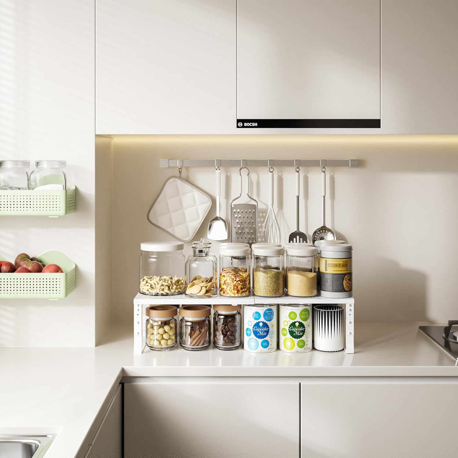 Expandable,Adjustable & Stackable Spice Rack, Cabinet Kitchen Countertop Shelf Organizer,Metal