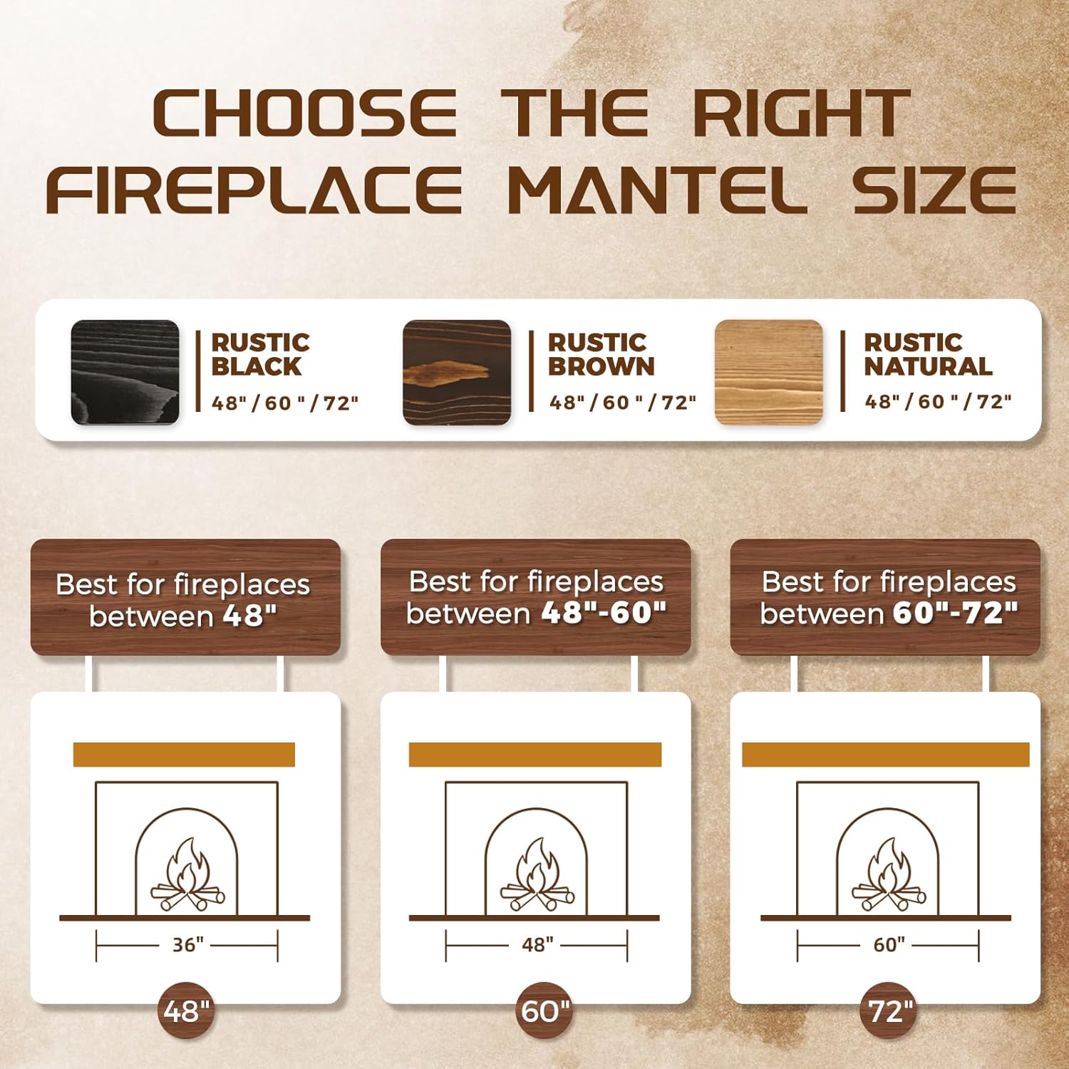 48x7x3 Fireplace Mantel - Solid Rustic Wood - Wall Mounted Floating Shelf with Invisible Heavy Duty