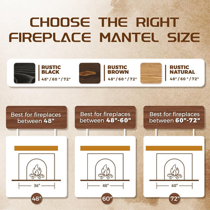 48x7x3 Fireplace Mantel - Solid Rustic Wood - Wall Mounted Floating Shelf with Invisible Heavy Duty