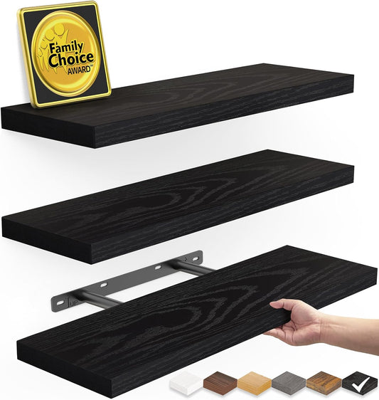 BAYKA Floating Shelves for Wall, Wall Mounted Rustic Wood Shelves for Bathroom, Bedroom, Living