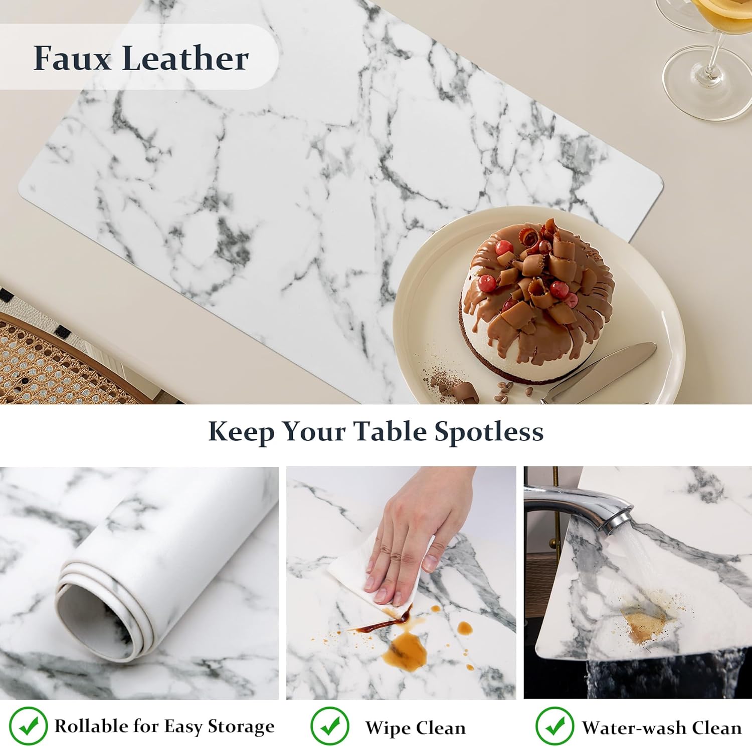 FROMHEART Faux Leather Placemats Set of 6–Waterproof,Heat/Oil Stain-Resistant PU Table