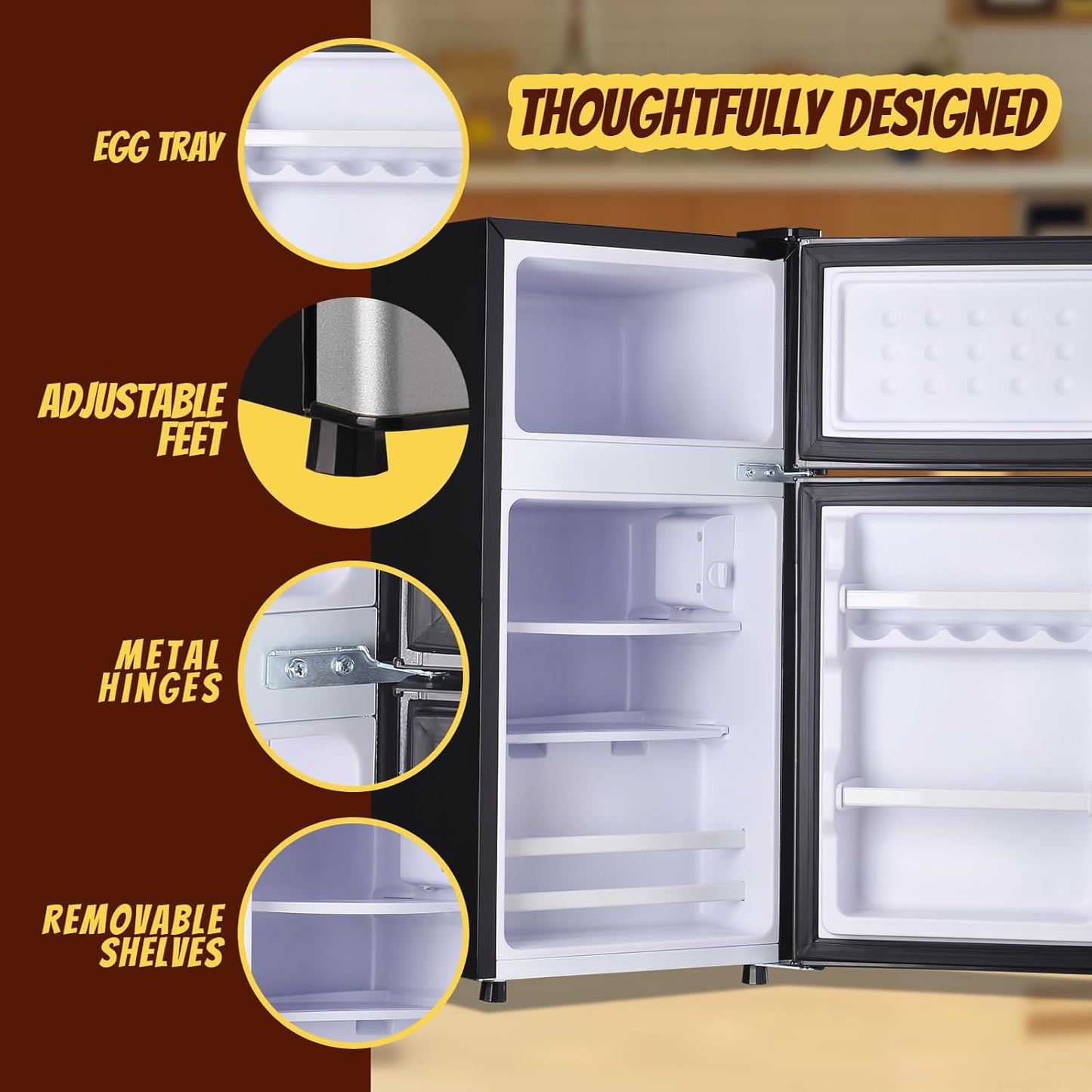 Mini Fridge with Freezer Small Refrigerator Double Door Dorm Fridge for Single Removable Shelves