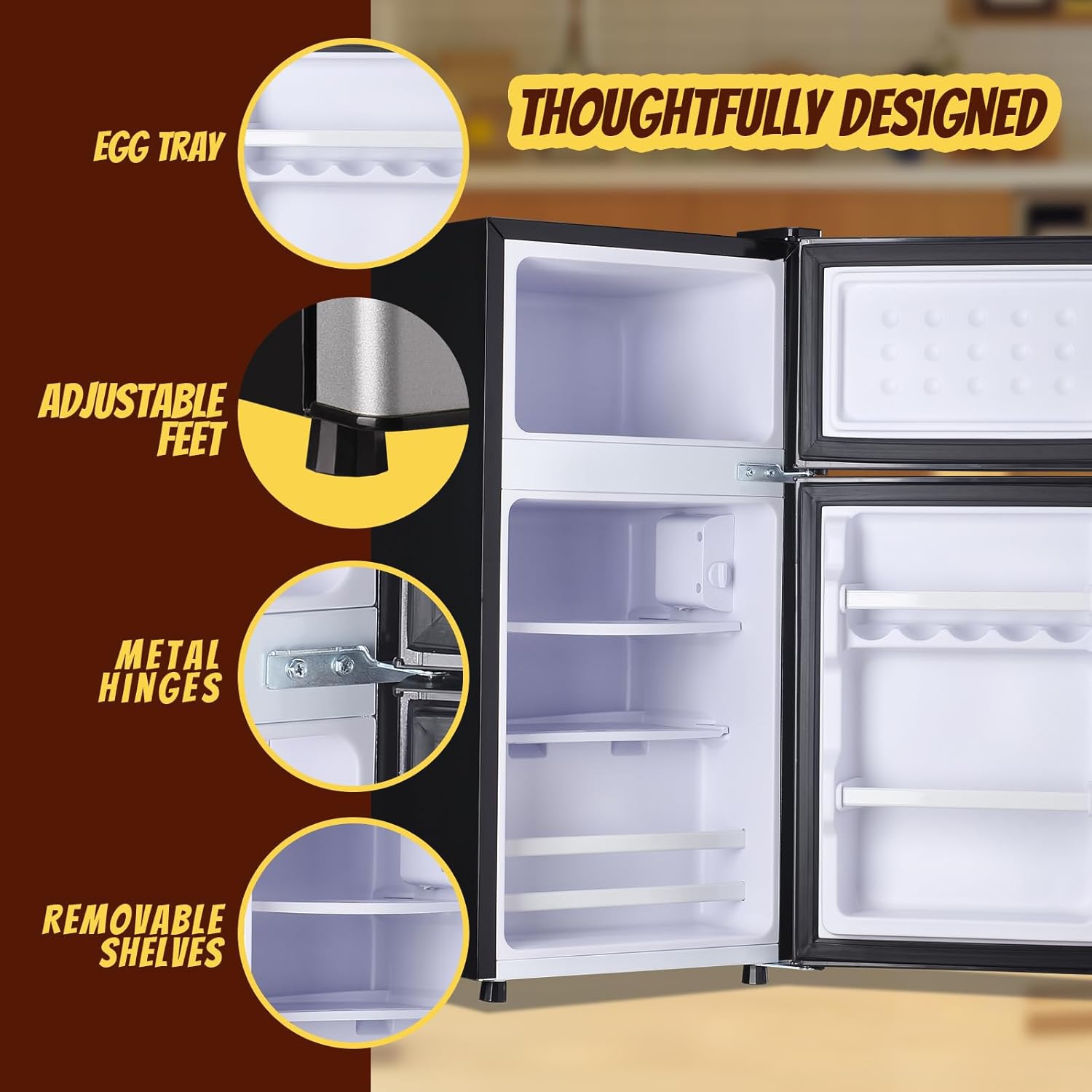 Mini Fridge with Freezer Small Refrigerator Double Door Dorm Fridge for Single Removable Shelves