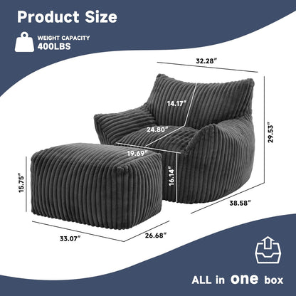 Giant Bean Bag Chairs for Adults, Oversized Chaise Lounge Chair Indoor with Memory Foam - Plush