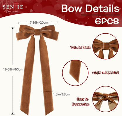Senjie Velvet Large Christmas Bows for Staircase Garland Wreath, 20in x 8in Vintage Ribbon Bows