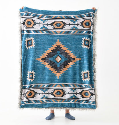 Luxury Plush Faux Fur Throw Blanket with Aztec Pattern, Super Warm, Fuzzy, Elegant, Fluffy