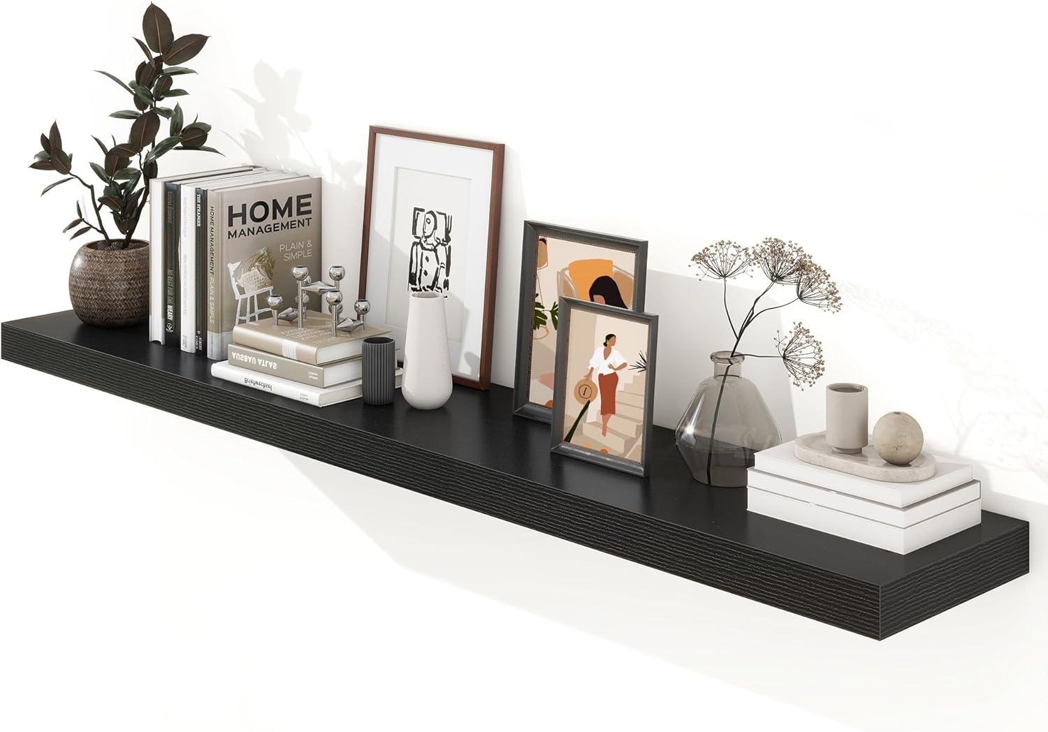 Black Floating Shelves for Wall - 72 Inch Wide x 12 Inch Deep Wall Shelves Set of 1 - Rustic Black