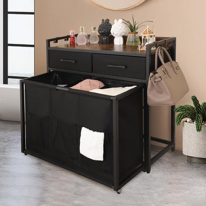 Rolling Laundry Sorter with wheels, Laundry Hamper 3 Section with shelf - 3 × 10.5 Gal (120L)