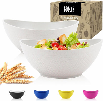 Wheat Straw Bowls Set of 2 with Textured Pattern,Unbreakable Large Salad Bowls,Plastic Bowls