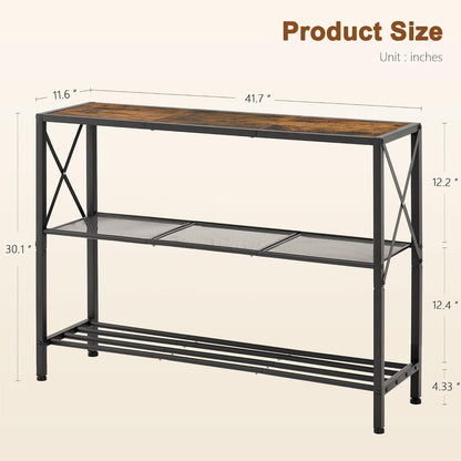 Hoctieon Industrial Console Table, 3 Tier Entryway Table, Hallway Table, Narrow Sofa Table with