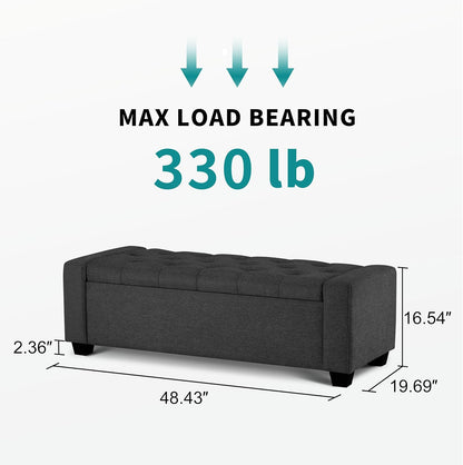 48" Ottoman with Storage, Storage Ottoman Bench with Safety Hinge, Upholstered Entryway Bench with