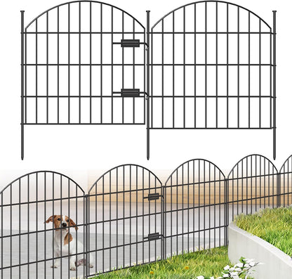 Metal Garden Fence with Gate 28in (H) x 11.7ft (L), 1 Gate + 4 Panels Rustproof Border Fence Animal