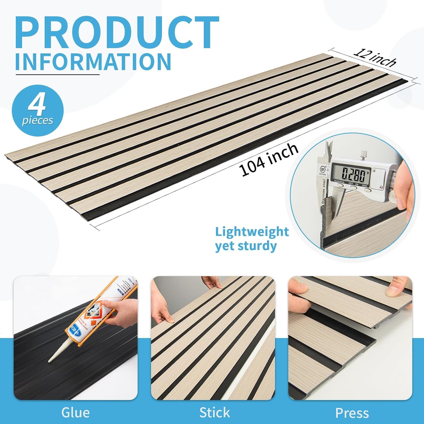 Art3d 4-Pack Glue-On Six-Grid Wainscoting Panel for Interior Wall Decor - 104 x 12 Inch Polystyrene