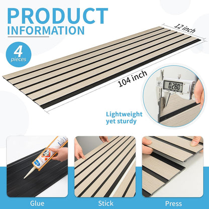 Art3d 4-Pack Glue-On Six-Grid Wainscoting Panel for Interior Wall Decor - 104 x 12 Inch Polystyrene