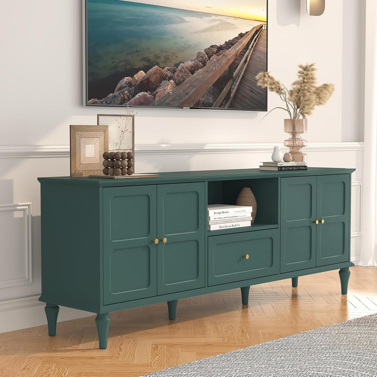 ARTPOWER 67'' Mid-Century Modern TV Stand with Storage Drawer and Doors, Long TV Stand with