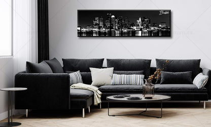 DJSYLIFE Boston Skyline Wall Art Canvas Wall Art Black and White Modern Panoramic Cityscape