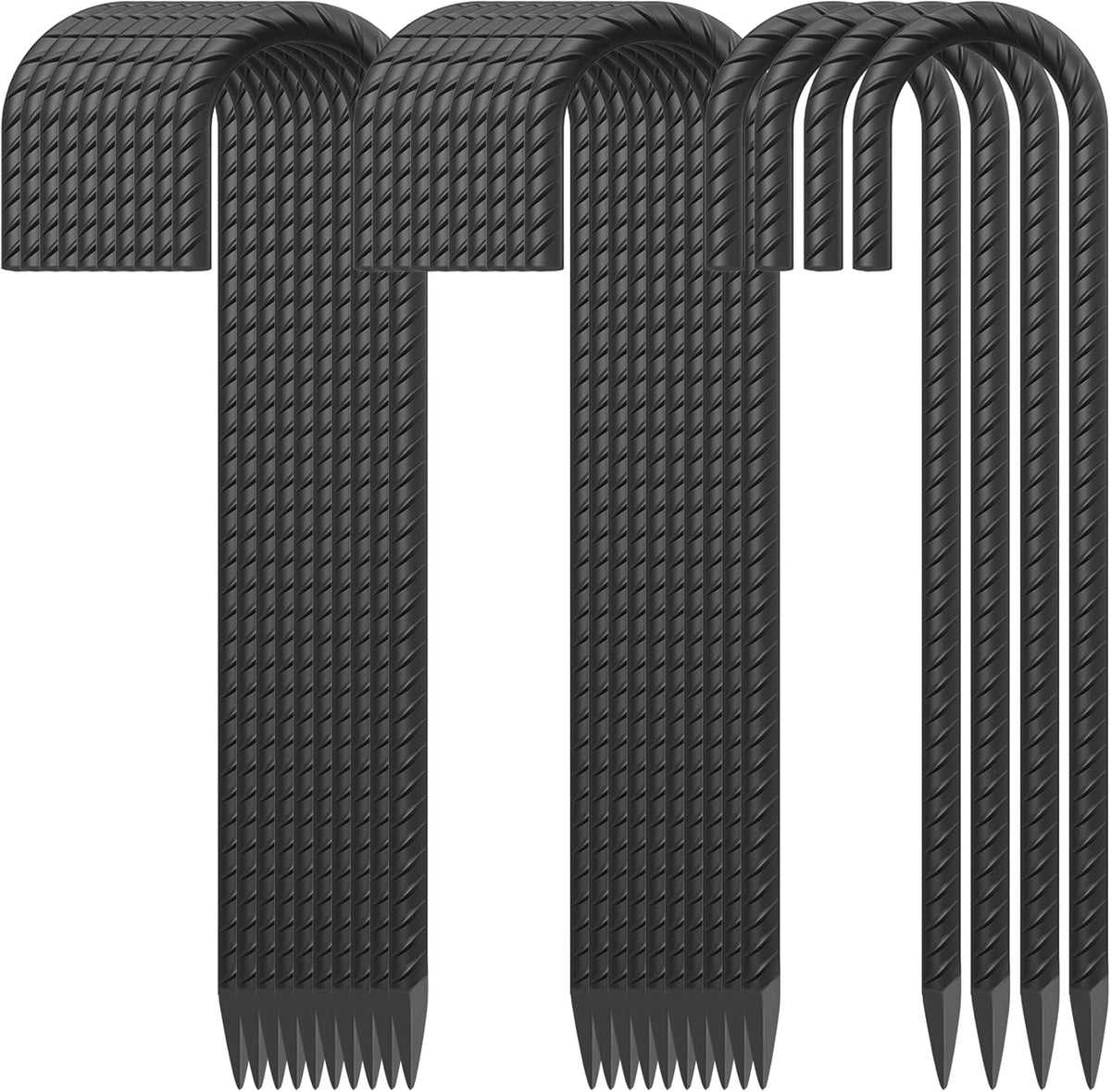 16 Inch Rebar Ground Stakes 24 Pack Heavy Duty J Hook Ground Anchors 3/8 Inch Diameter Steel Rebar
