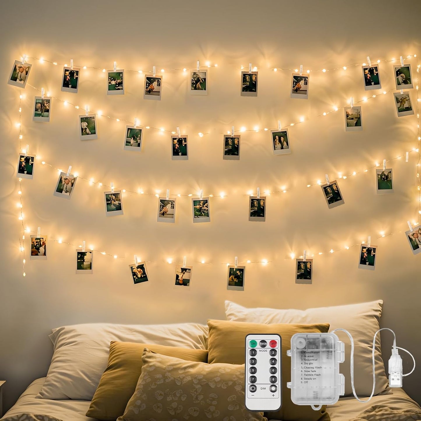 SUDDUS 16ft 50LED Fairy Lights with 22 Clips, Battery/USB Operated Photo Twinkle Lights with Remote