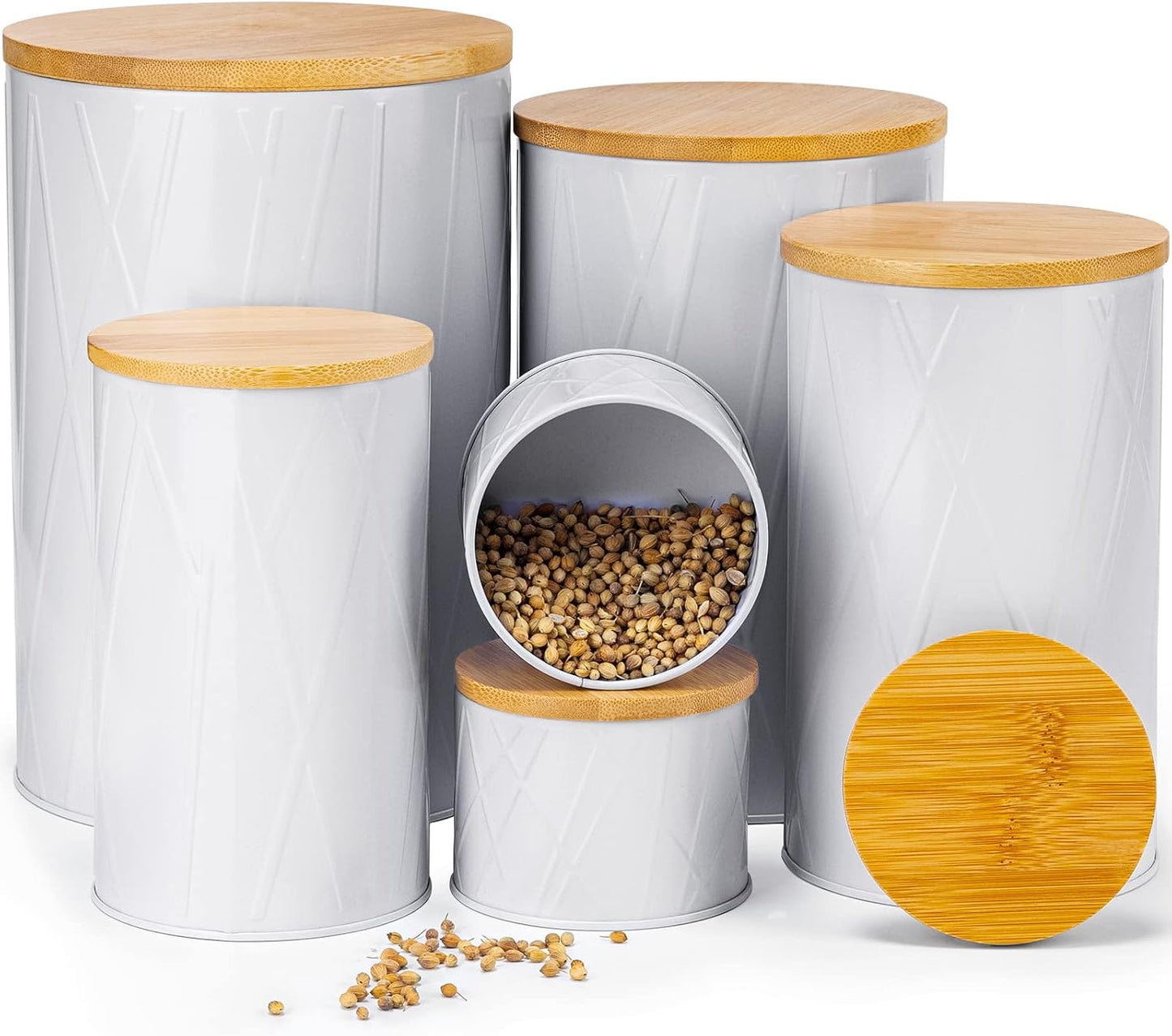 White Canister Sets for Kitchen Counter, Kitchen Canisters Set of 6, Flour and Sugar Containers