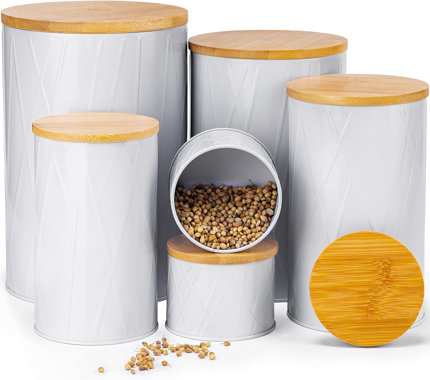 White Canister Sets for Kitchen Counter, Kitchen Canisters Set of 6, Flour and Sugar Containers