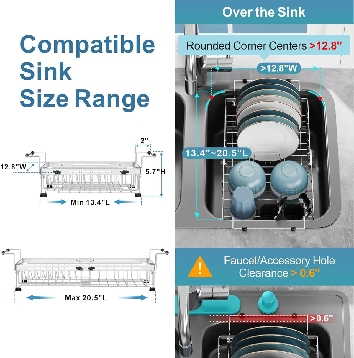 GSlife Expandable in Sink Dish Drying Rack - Stainless Steel Capacity Adjustable Over The Sink Dish