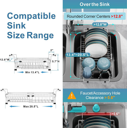 GSlife Expandable in Sink Dish Drying Rack - Stainless Steel Capacity Adjustable Over The Sink Dish