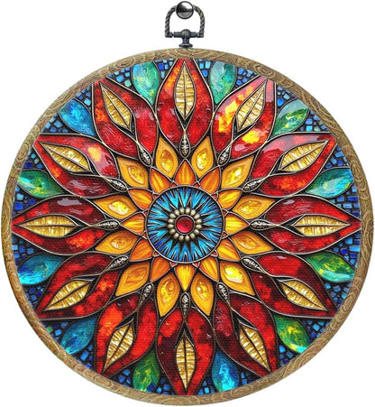 Colorful Geometric Mandala Framed Round Wall Decor Canvas Wall Art Hanging Prints Artwork for Home