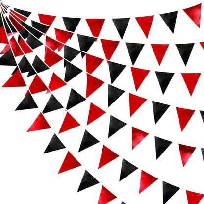 Red Black Party Decoration Metallic Fabric Triangle Pennant Banner Flag Bunting Garland for
