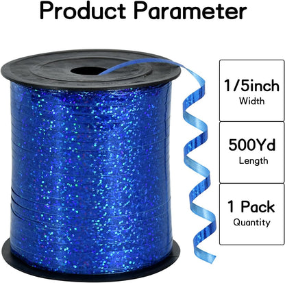 BEISHIDA 500 Yards Blue Crimped Curling Ribbon Balloon String, Shiny Metallic Ribbon Roll for Gift