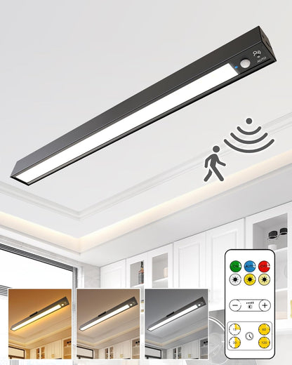 Rechargeable Motion Sensor Ceiling Light, Full Metal Battery Powered LED Closet Light, 3 Color