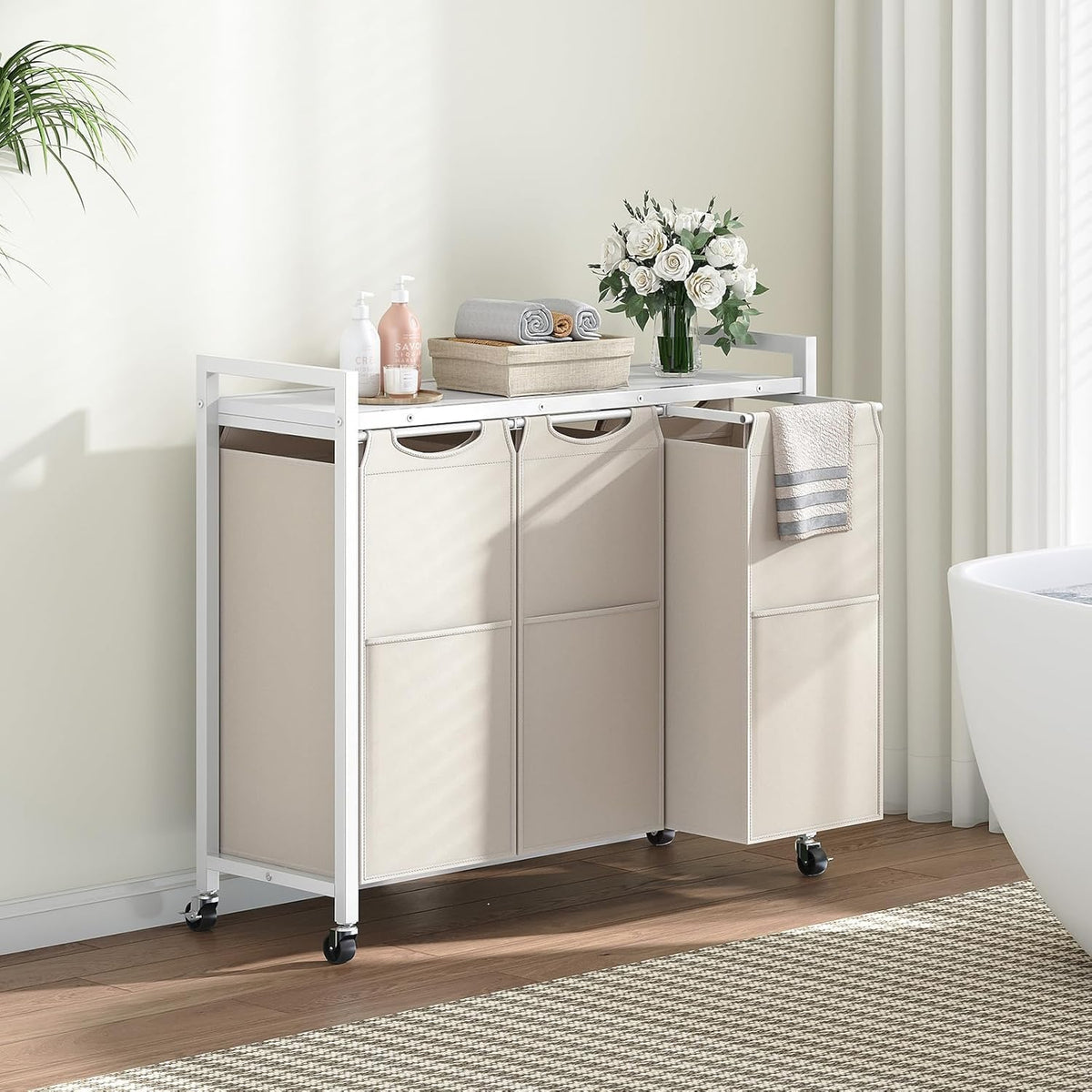 HOOBRO Laundry Sorter 3 Section, Laundry Hamper with Wheels, 3 × 11.5 Gal (43.4L), Rolling Laundry
