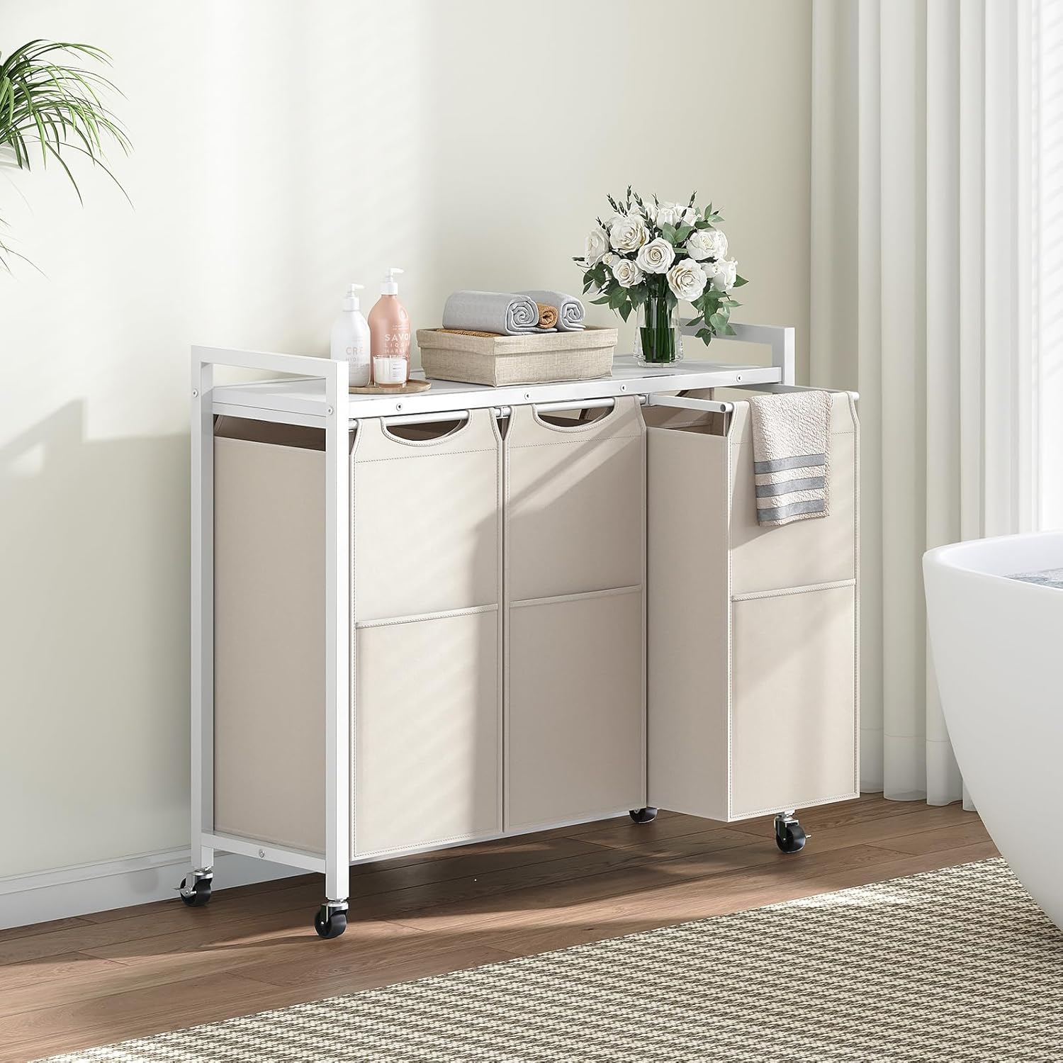 HOOBRO Laundry Sorter 3 Section, Laundry Hamper with Wheels, 3 × 11.5 Gal (43.4L), Rolling Laundry
