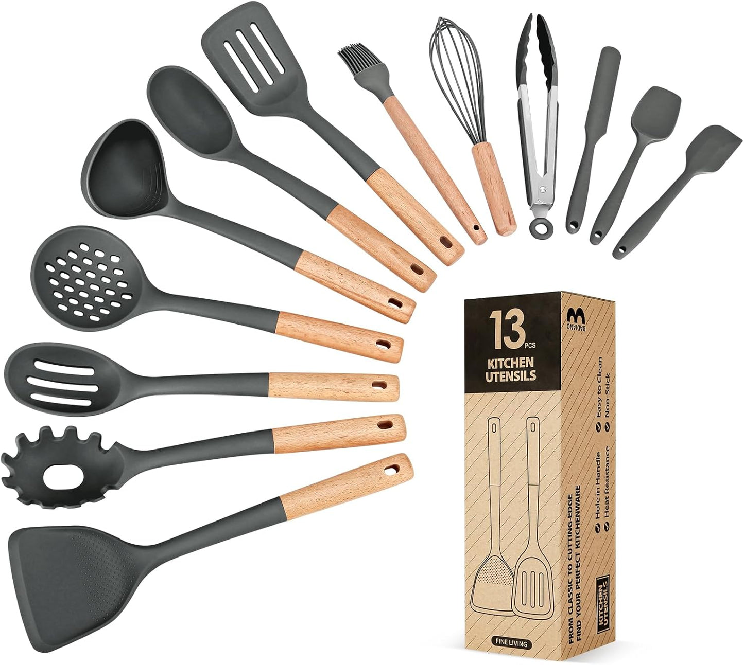Kitchen Utensils Set, 13PCS Silicone Cooking Utensils, Heat Resistant Kitchen Utensil Spatula Set