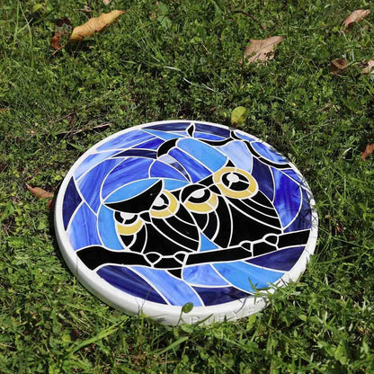 Bieye MSS005 Tiffany Style Stained Glass Mosaic Decorative Stepping Stone for Garden Decor (Owl