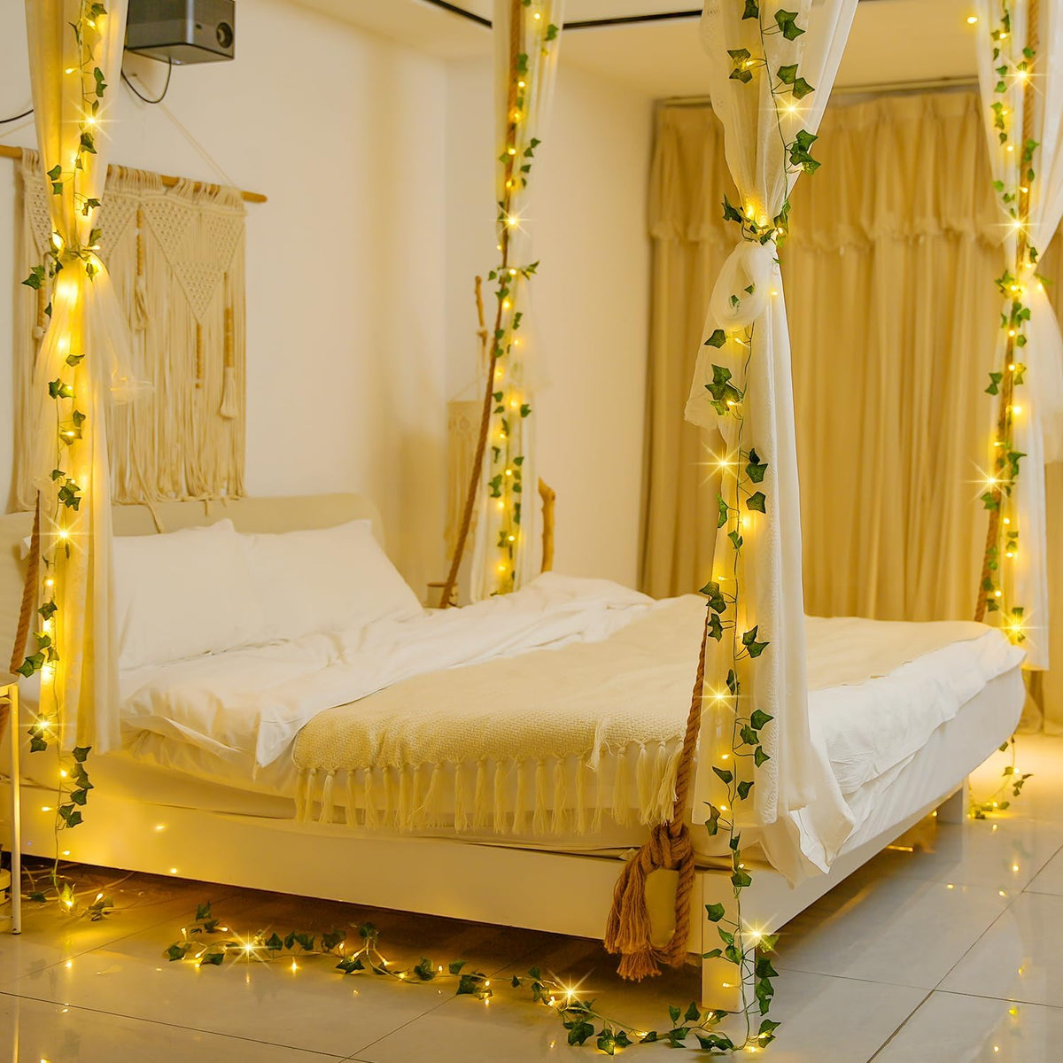 JMEXSUSS 100 LED Vines with Lights Plug in, Ivy Vines with Fairy Lights with Remote, 33 FT Leaf